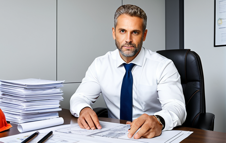 **

A professional fire safety engineer in a modern office, reviewing blueprints with a confident expression, fully clothed in appropriate business attire, surrounded by safety equipment and technical documents, safe for work, perfect anatomy, natural pose, professional, well-lit, high quality.

**