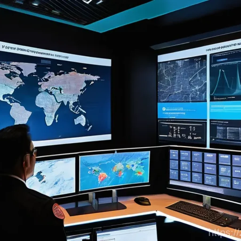화재안전관리 실무에서 중요한 기술적 변화 - **A futuristic smart fire safety command center.** The scene is brightly lit and features multiple l...
