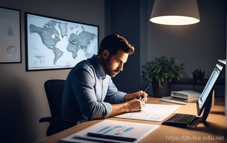 화재안전관리 기술자의 일과 균형 유지 방법 - Prompt 1: Dedicated Fire Safety Engineer Working Late**