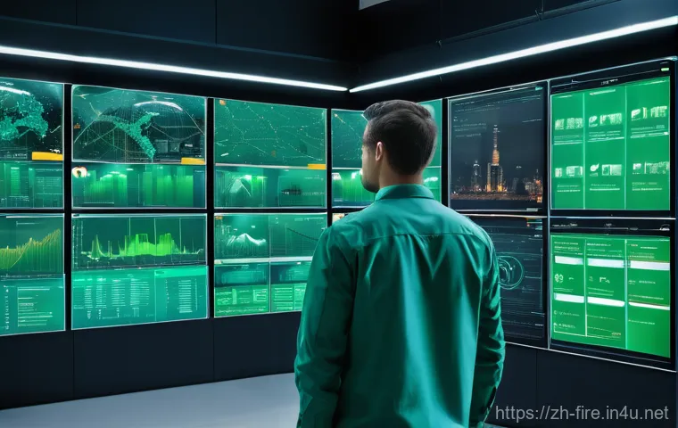 화재안전관리 실무에서의 기술적 변화와 도전 - **Prompt:** A modern, brightly lit central control room for smart fire safety in a high-tech city. L...
