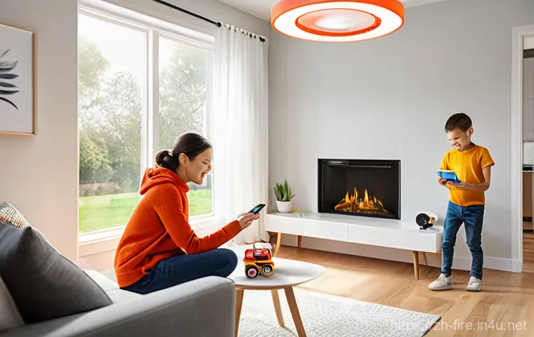 화재안전관리 실무에서의 화재 예방 기술 - **Prompt 1: A Modern Home's Smart Fire Safety System in Action**
    "A cozy, brightly lit living ro...