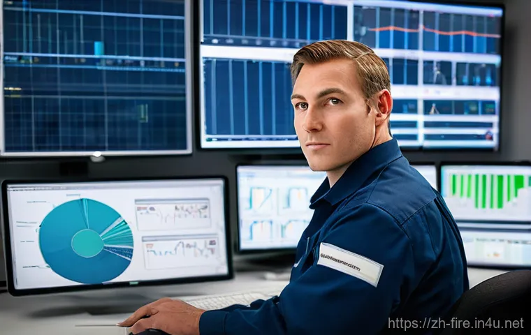 화재안전관리 기술자의 1년 업무 계획 세우기 - **Prompt:** A professional, focused male or female fire safety technician in their late 30s to early...