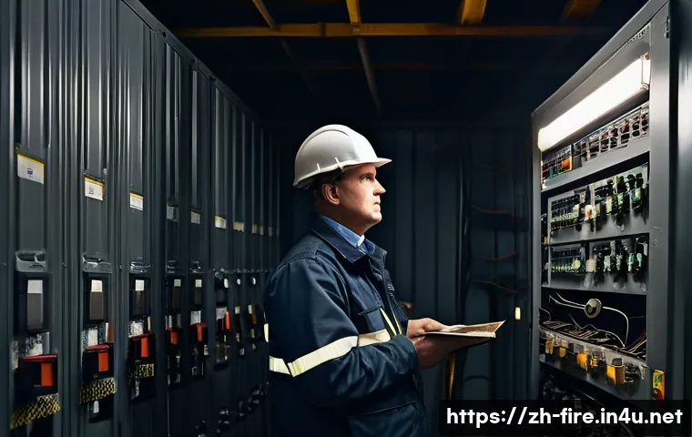화재안전관리 실무에서 자주 발생하는 오류와 해결법 - **Meticulous Hidden Hazard Fire Inspection**
    "A diligent fire safety inspector, dressed in a pra...