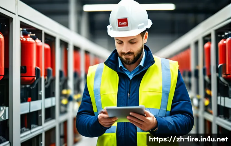 화재안전관리 실무자 필수 어플리케이션 - **Prompt:** A confident and efficient fire safety manager, mid-30s, wearing a smart casual uniform, ...