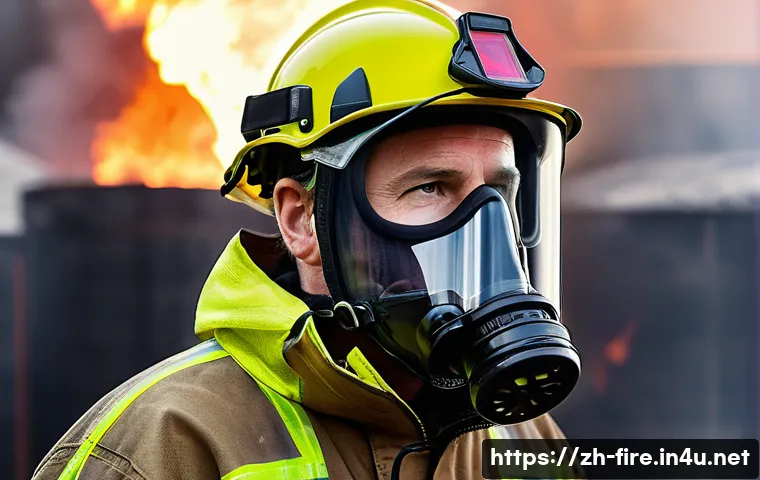 화재안전관리기술자의 필수 장비 목록 - A professional firefighter wearing advanced high-tech composite protective clothing designed for fir...
