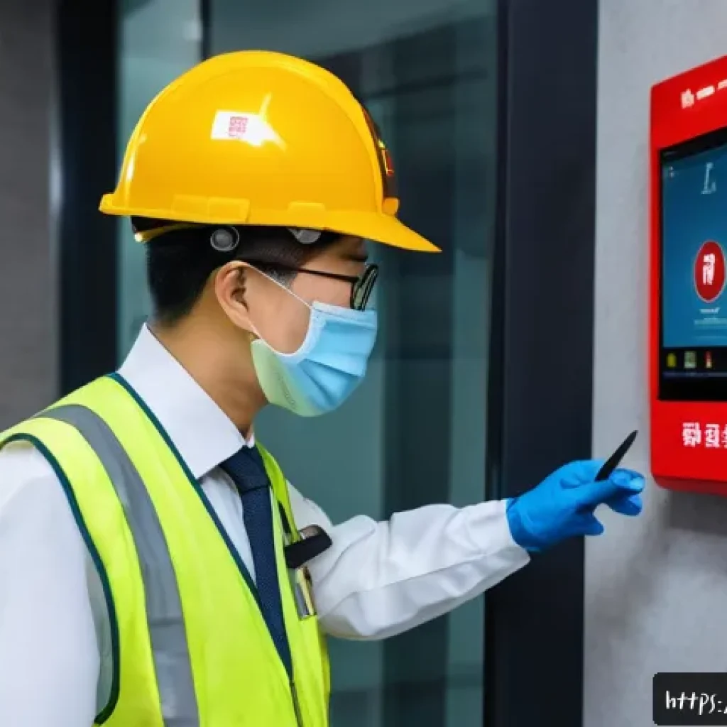 화재안전관리 직무 인터뷰 모음 - A detailed scene of a professional fire safety inspector conducting a daily fire safety patrol insid...