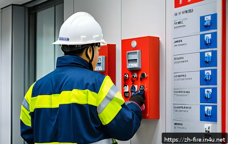 화재안전관리 기술자의 연봉 및 커리어 분석 - A professional fire safety management technician wearing a neat uniform with safety gear, including ...