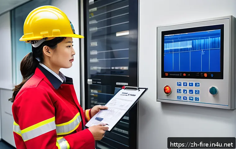 화재안전관리기술자의 연봉 대비 자격증 효용성 - A professional fire safety manager wearing a formal uniform with a badge and a safety helmet, holdin...