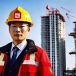 화재안전관리 자격증의 장점과 단점 - A professional fire safety manager wearing a formal uniform with safety badges, standing confidently...