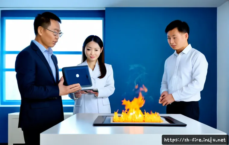 화재안전관리 직무와 연관된 학술적 연구 - Photorealistic fire safety management research scene in a modern university laboratory, a diverse te...